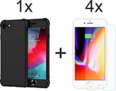 iPhone 6/6s hoesje zwart shockproof siliconen case - 4x iPhone 6/6s screenprotector