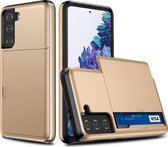 Samsung Galaxy S21 Plus Hoesje - Mobigear - Card Serie - Hard Kunststof Backcover - Goud - Hoesje Geschikt Voor Samsung Galaxy S21 Plus