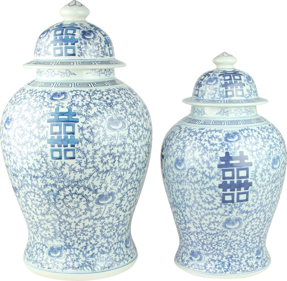 Fine Asianliving Chinese Gemberpot Happiness Handgeschilderd Blauw-Wit D24xH42cm