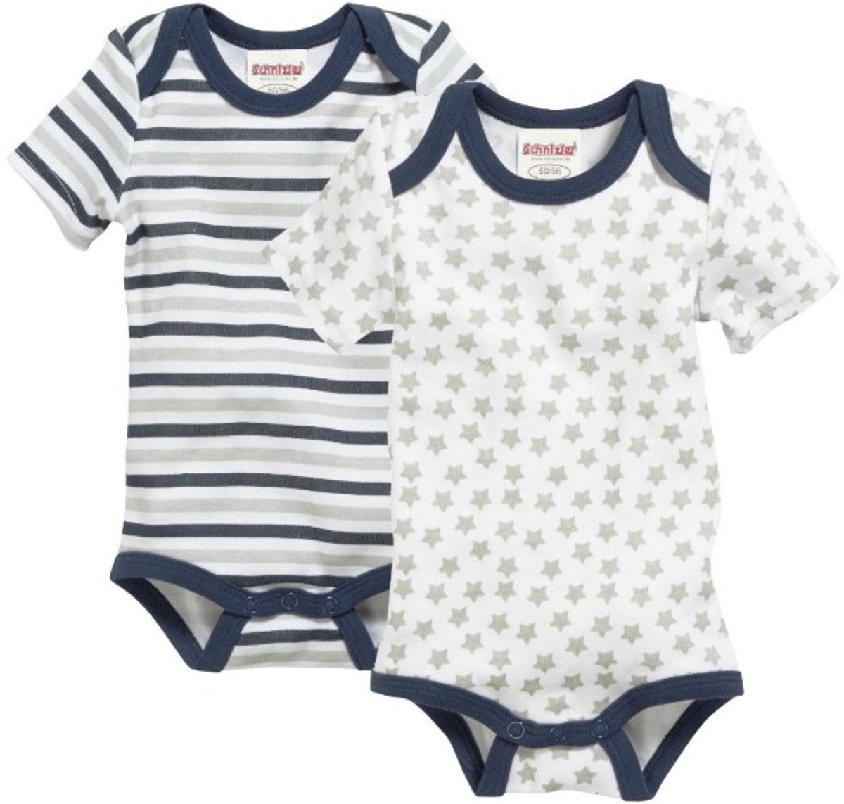 Playshoes Schnizler set 2 rompers korte mouw marine grijs sterren strepen