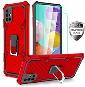 Hoesje Geschikt Voor Samsung Galaxy A51 hoesje nieuw Schokbestendige ring armor Rood - Screenprotector Galaxy A51 2X tempered Glass