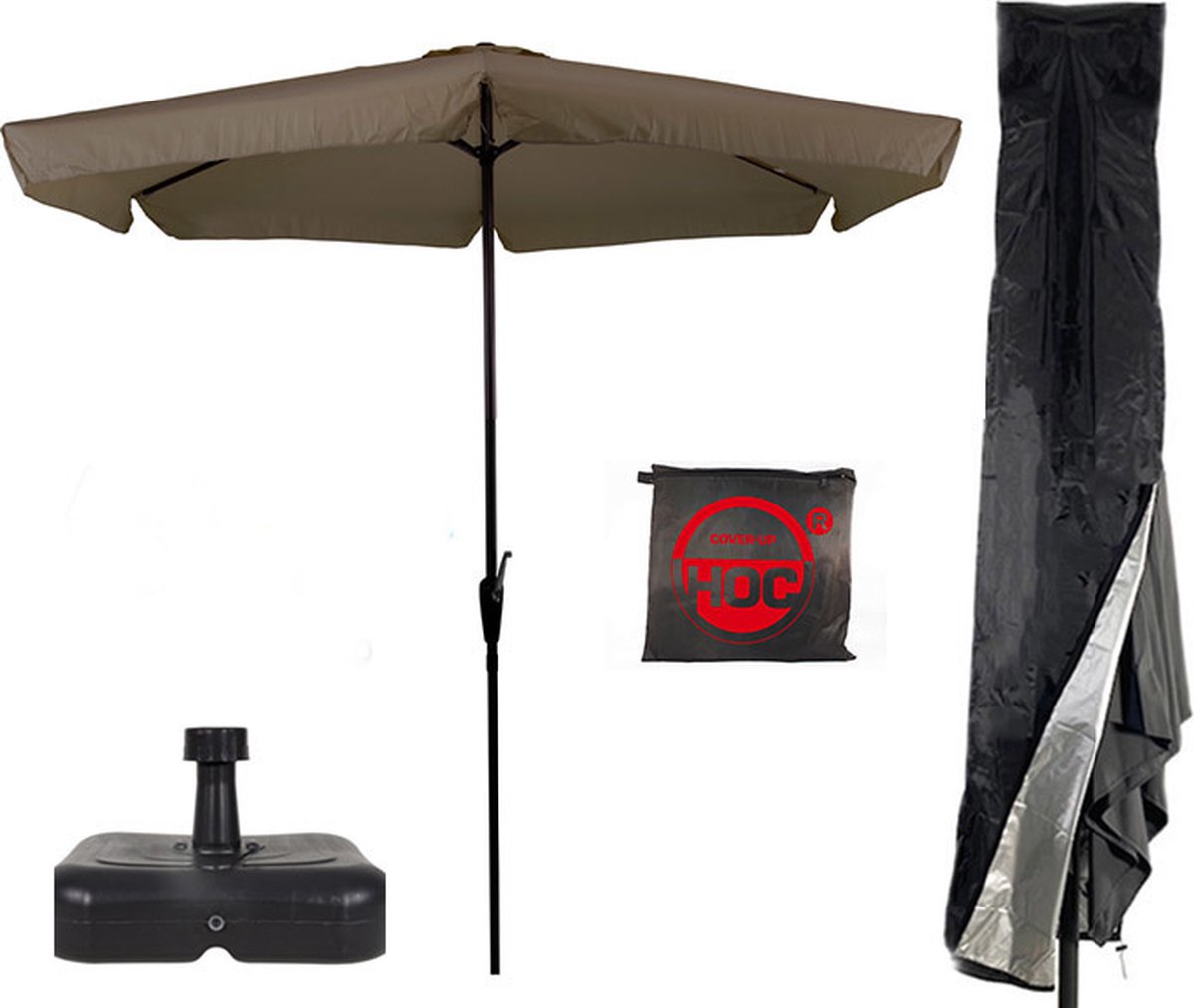 Parasol + Parasolvoet + Parasolhoes ( Taupe - vulbare parasolvoet - CUHOC Parasolhoes ) Super COMBIDEAL