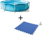 Intex Opbouwbaar Zwembad - Beachside Metal framepool 305x76 cm + INCL. Free And Easy Zwembadtegels Foam Blauw 9 Stuks