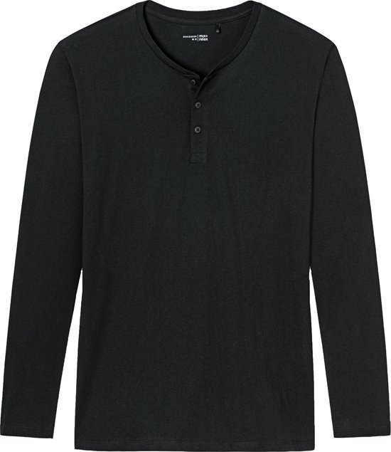 SCHIESSER Mix+Relax T-shirt - lange mouw O-hals met knoopjes - zwart -  Maat: