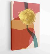 Botanical wall art vector set. Golden foliage line art drawing with abstract shape 2 - Moderne schilderijen – Vertical – 1897757467 - 40-30 Vertical
