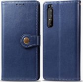 Sony Xperia 1 II Hoesje - Mobigear - Snap Button Serie - Kunstlederen Bookcase - Blauw - Hoesje Geschikt Voor Sony Xperia 1 II