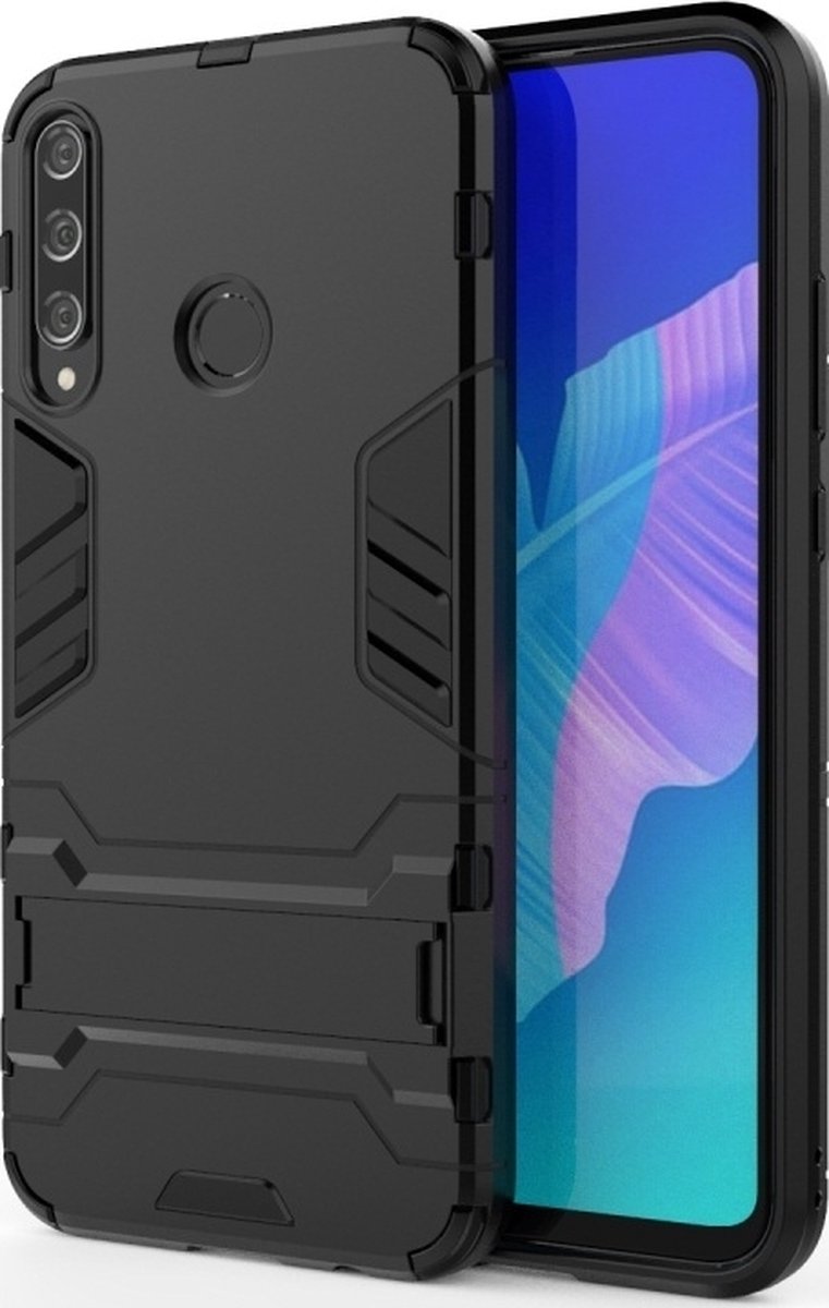 Mobigear Hoesje geschikt voor Huawei P40 Lite E Telefoonhoesje Hardcase | Mobigear Armor Stand Backcover Shockproof met Standaard | Schokbestendig P40 Lite E Telefoonhoesje | Anti Shock Proof - Zwart