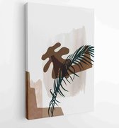 Botanical wall art vector set. Earth tone boho foliage line art drawing with abstract shape. 1 - Moderne schilderijen – Vertical – 1881805132 - 80*60 Vertical