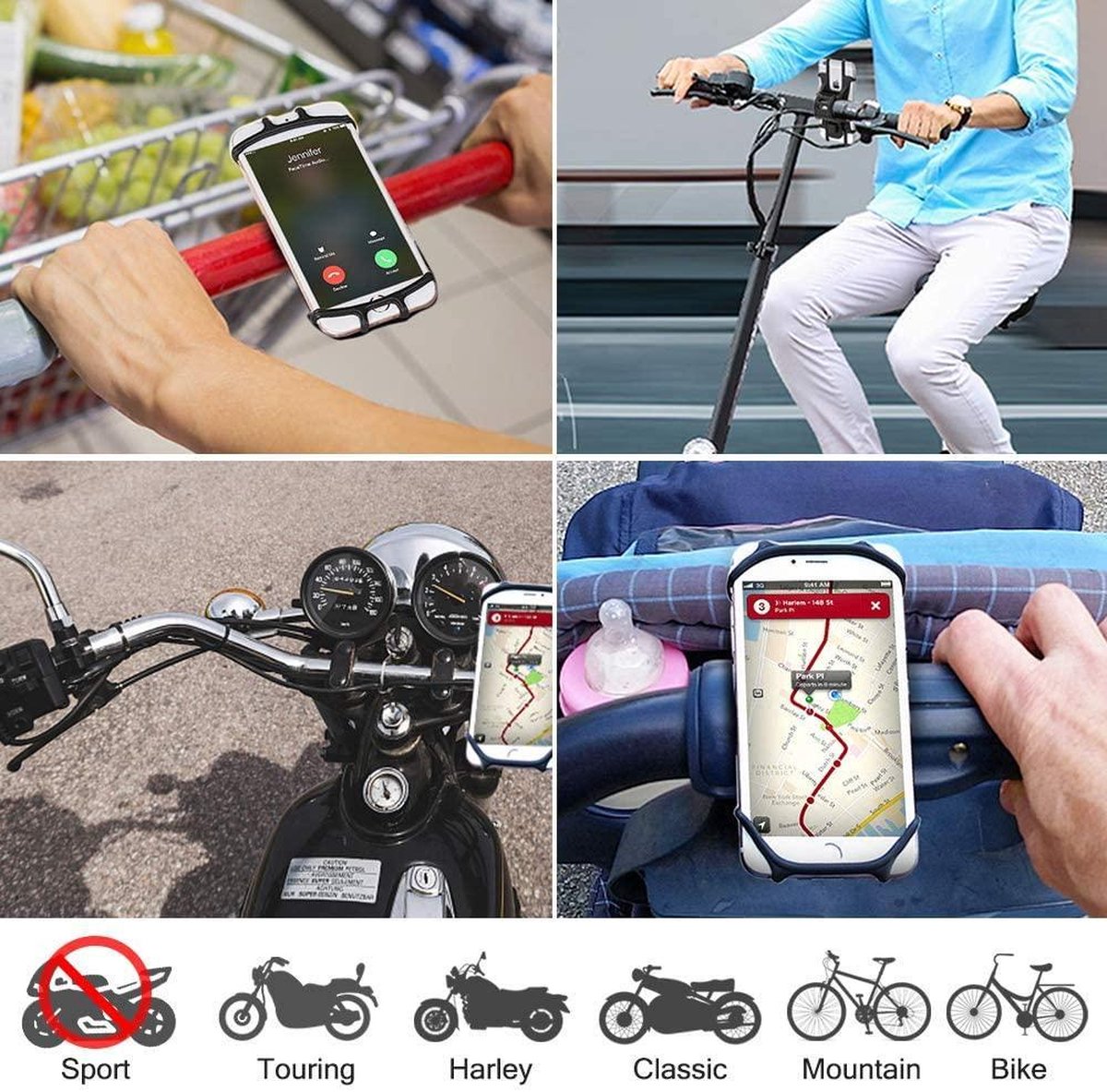 Universele Fiets- En Motorhouder Voor Smartphone – Siliconen Stuurbeugel Voor 4,7 Tot 7,2 Inch (zwart)