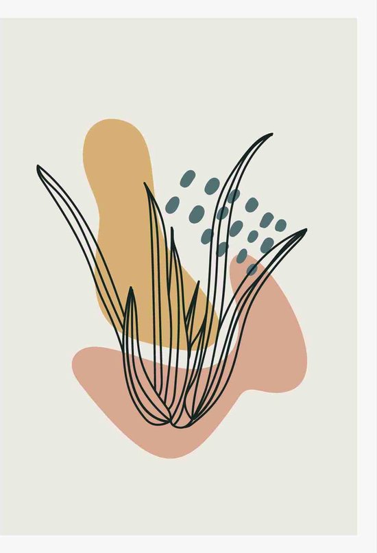 Botanical wall art vector set. Earth tone boho foliage line art drawing ...