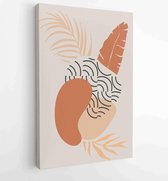 Botanical wall art vector set. Earth tone boho foliage line art drawing with abstract shape 4 - Moderne schilderijen – Vertical – 1887340201 - 80*60 Vertical