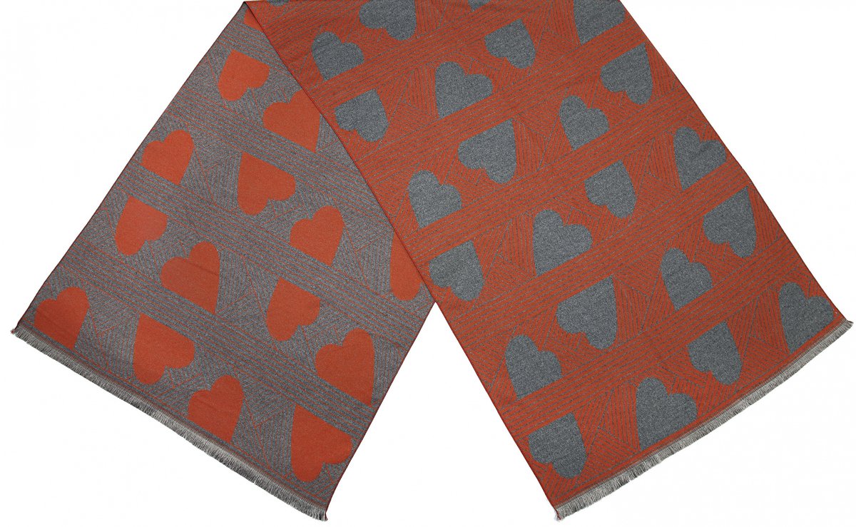 Cwi - Sjaal - Hart - Dames - 180 X 63 Cm - Oranje/grijs