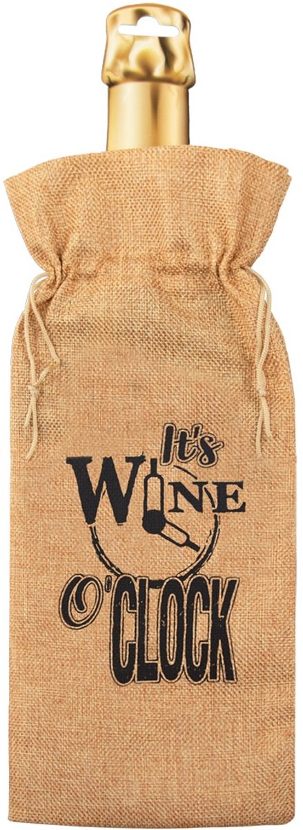 Cadeauverpakking - fles - It's Wine O'clock - Jute - 42 cm - Paper Dreams