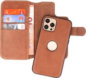 BAOHU - Uitneembare Leder Book Case - Echt Lederen Hoesje - Portemonnee Telefoonhoesje - Geschikt voor iPhone 12 - iPhone 12 Pro - Cognac