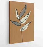 Earth tone boho foliage line art drawing with abstract shape. Abstract Plant Art design for print, cover, wallpaper, Minimal and natural wall art. 4 - Moderne schilderijen – Vertic