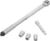 ProPlus Momentsleutel - Draaimomentsleutel - Dynamometrische Sleutel - Ratelmechanisme - Meetbereik 40-210 Nm - Instelbaar - met Doppen 17mm, 19mm en 21mm - Inclusief 10 cm Verlengstuk - TüV/GS-gekeurd - Zilver