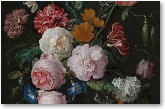 Stilleven met bloemen in een glazen vaas - Tuinposter 70x50 - Wanddecoratie - Jan Davidsz - Meesterwerken - Bloemen
