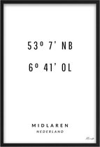 Poster Coördinaten Midlaren A3 - 30 x 42 cm (Exclusief Lijst)