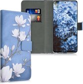 kwmobile telefoonhoesje voor Samsung Galaxy A72 - Hoesje met pasjeshouder in taupe / wit / blauwgrijs - Magnolia design