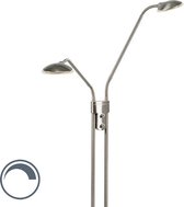QAZQA eva - Moderne Dimbare LED Staande leeslamp met Dimmer met leeslamp - 2 lichts - H 1456 mm - Staal - Woonkamer | Slaapkamer