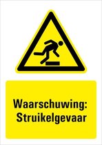 Bord met tekst waarschuwing struikelgevaar - kunststof - W007 210 x 297 mm