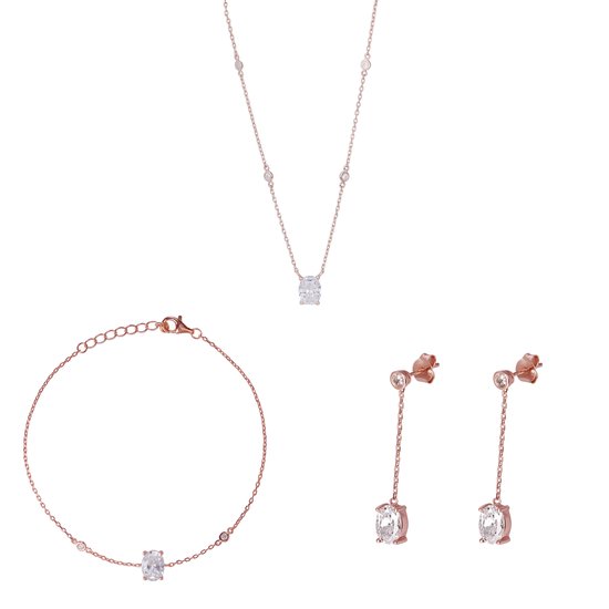 Orphelia SET-7419 - Ensemble de bijoux Center Stone: Collier + Bracelet + Boucles d'oreilles - Argent 925 Rosé - 19,5 / 43 cm