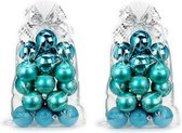 40x stuks kunststof/plastic kerstballen turquoise mix 6 cm in giftbag - Kerstboomversiering/kerstversiering