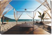 Muismat Tropische stranden - Uitzicht vanaf een tropisch strand op een lichtblauwe hemel muismat rubber - 27x18 cm - Muismat met foto