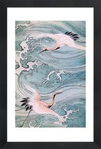 JUNIQE - Poster met houten lijst Ooievaars boven water -13x18 /Ivoor &