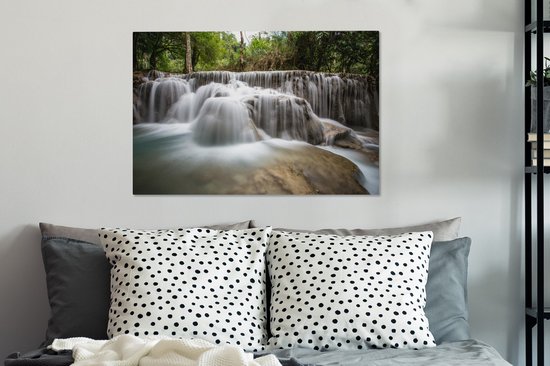 Cascades de Kuang Si au Laos depuis une toile de perspective basse 2cm 90x60 cm - Tirage photo sur toile (Décoration murale salon / chambre)