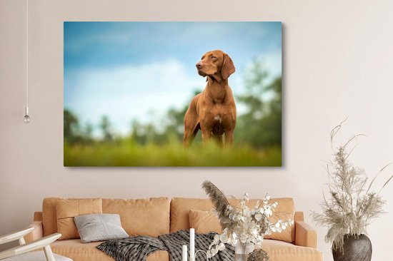 Canvas schilderij 180x120 cm - Wanddecoratie Hond die wegkijkt - Muurdecoratie woonkamer - Slaapkamer decoratie - Kamer accessoires - Schilderijen