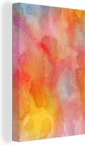 Canvas Schilderij Waterverf - Geel - Rood - Oranje - 20x30 cm - Wanddecoratie