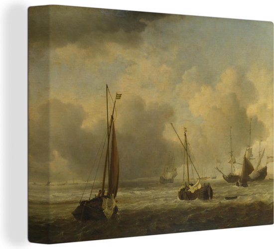 Willem van de Velde - Navires hollandais et petits navires au large de la côte dans un vent 40x30 cm - petit - Tirage photo sur toile (Décoration murale salon / chambre)