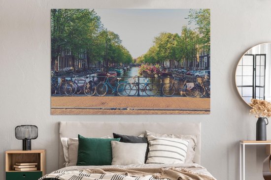 Peintures sur toile - Amsterdam - Pont - Vélo - 150x100 cm - Décoration murale