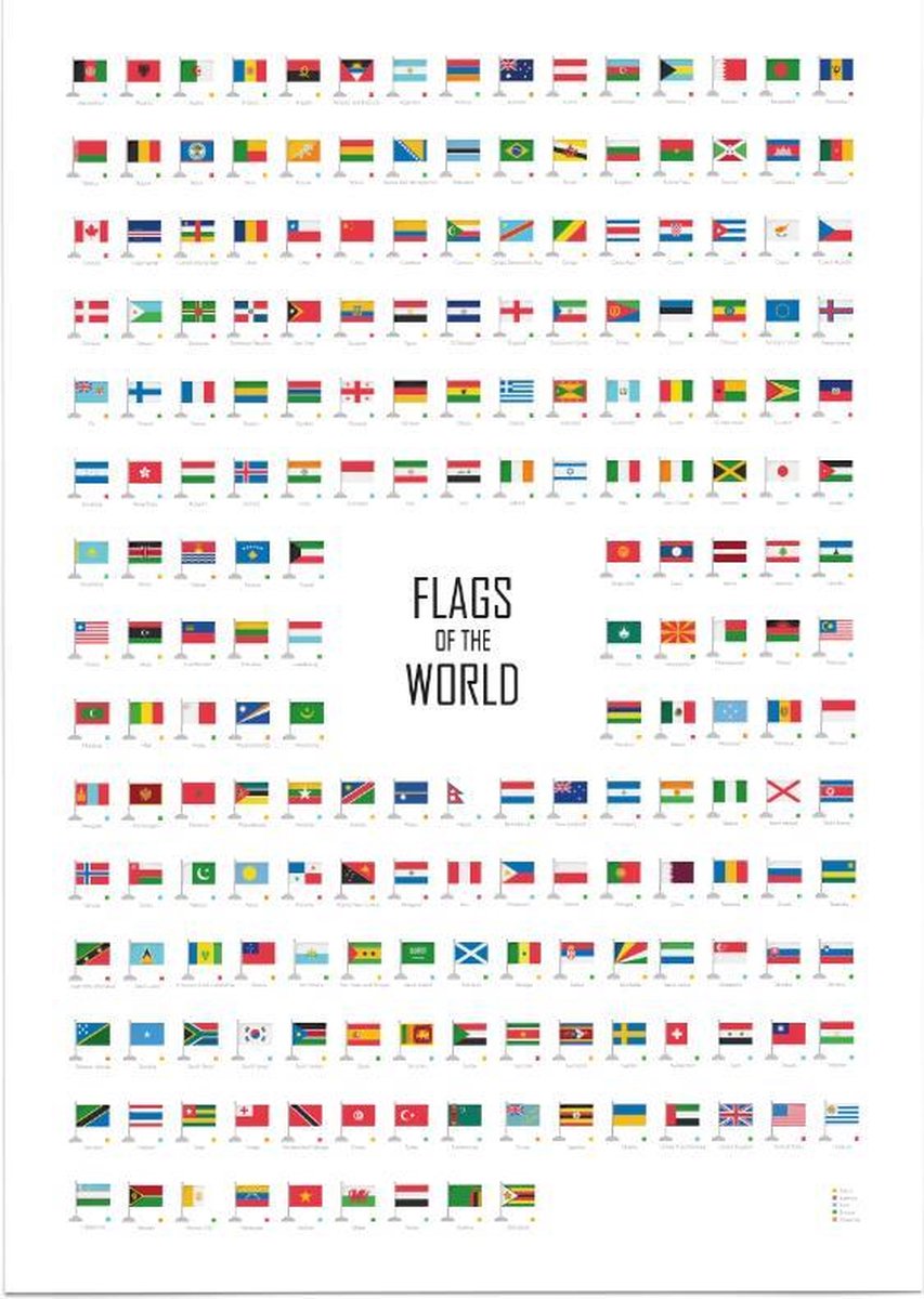 eduposters Educatieve poster (Posterpapier) - Flags of the World (Engelstalig) - 29.7 x 42 cm (A3) Beige