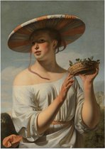 Meisje met een brede hoed, Caesar Boëtius van Everdingen - Foto op Posterpapier - 29.7 x 42 cm (A3)
