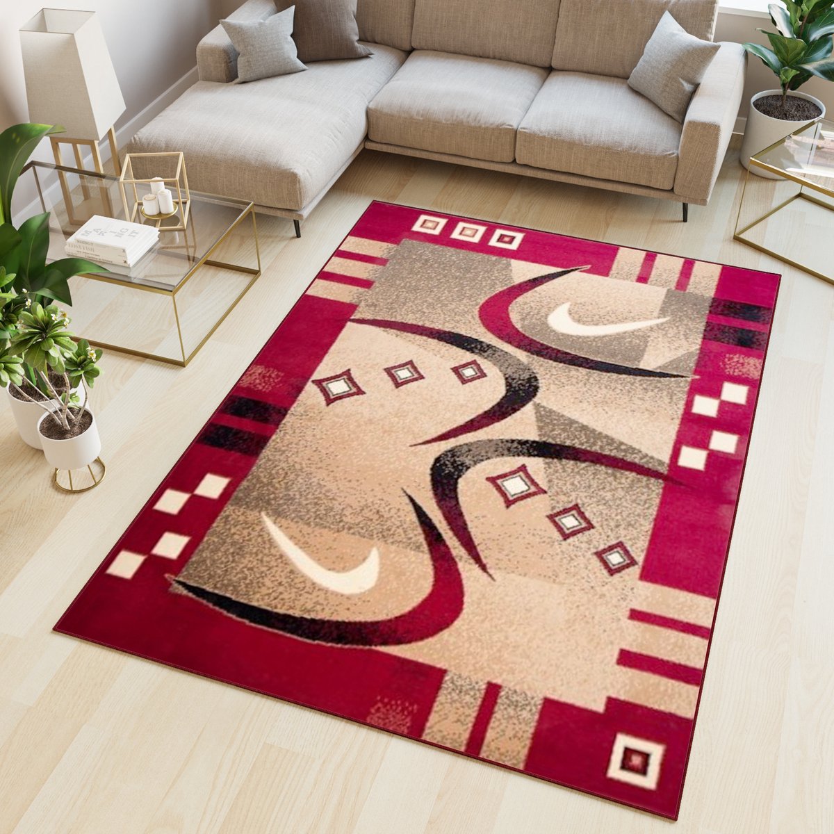 Tapiso Atlas PP Vloerkleed Rood Beige Woonkamer Tapijt Maat- 90x320 Rood 2
