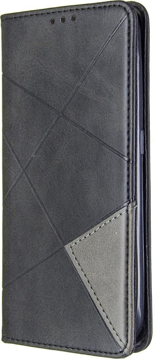 Mobigear Telefoonhoesje geschikt voor Samsung Galaxy A01 Hoesje | Mobigear Rhombus Slim Bookcase | Pasjeshouder voor 2 Pasjes | Telefoonhoesje voor Pinpas / OV Kaart / Rijbewijs - Zwart