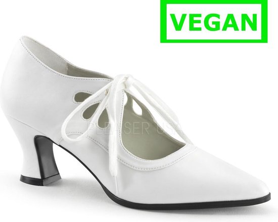 Victorian-03 Escarpin à talon court et lacets blanc mat - (EU 36 = US 6) - Funtasma