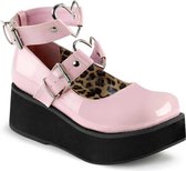 Sprite-02 shoe with ankle straps, buckles and metal heart rings patent pink - (EU 40 = US 10) - Demonia