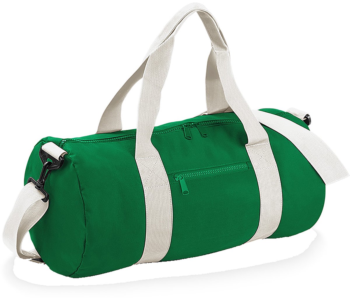 Bagbase Gewoon Varsity Barrel / Duffle Bag (20 Liter) (Kelly Green/Off White)