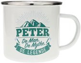 Mok - Top vent - Peter - Geëmailleerd - Gevuld met een verpakte toffeemix - In cadeauverpakking