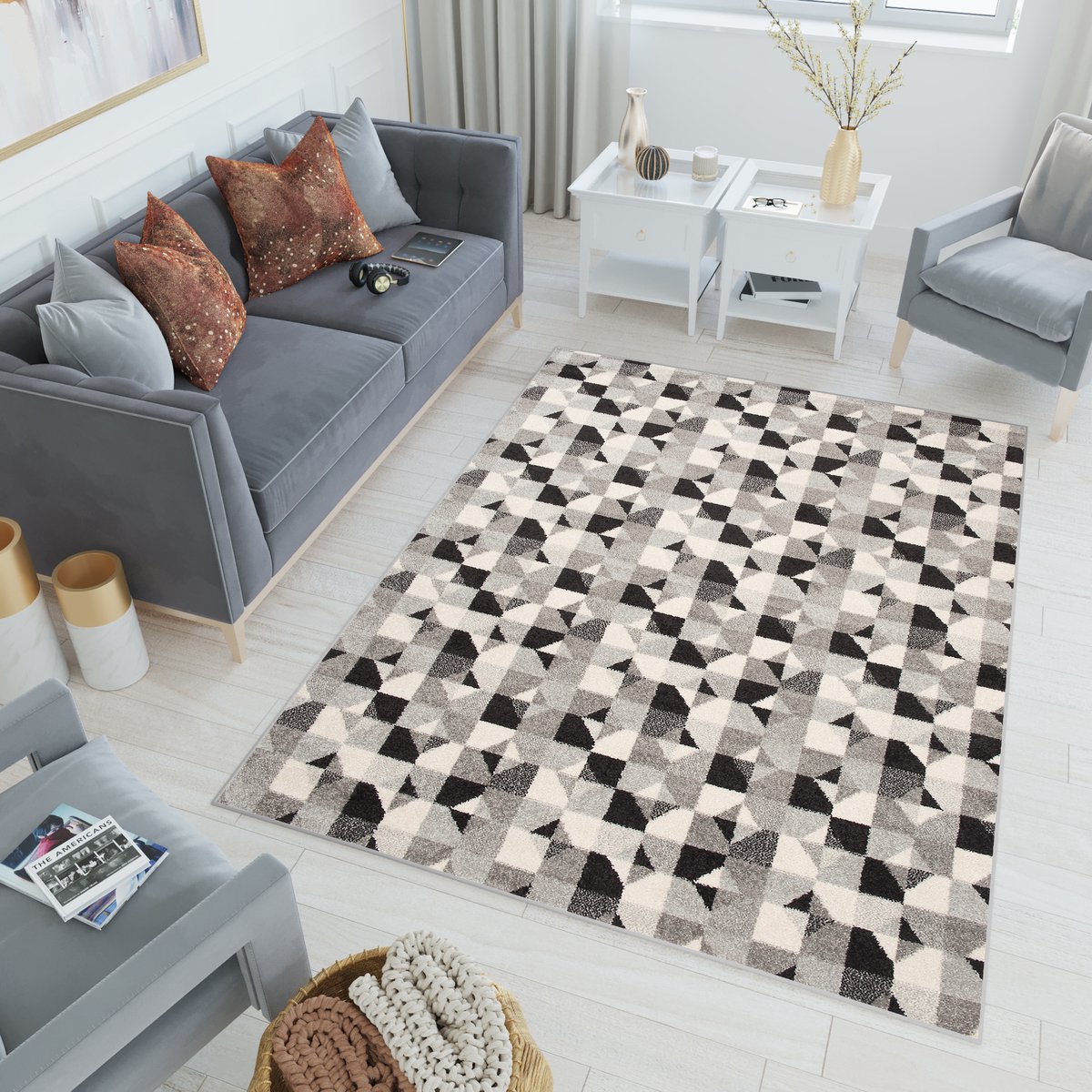 Tapiso Lazur Vloerkleed Woonkamer Slaapkamer Donkergrijs Design Sfeervol Modern Geometrisc