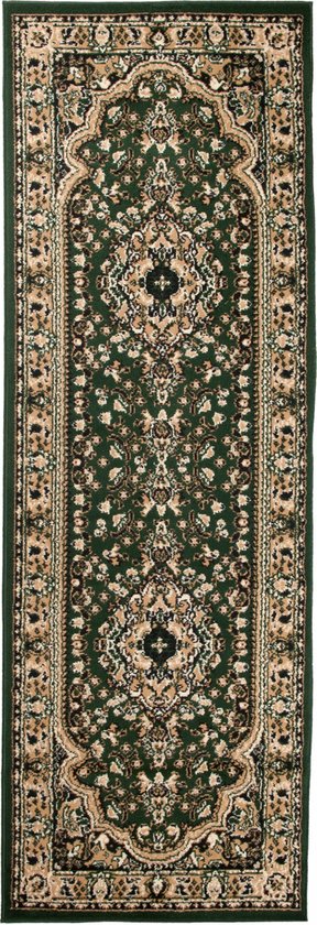 Tapiso Atlas Tapis Chemin Salon Chambre Cadre Vert Foncé Traditionnel Durable Pratique Atmosphère De Vie Design Haute Qualité Taille - 100 x 250 cm