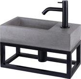 Differnz Jukon - Ensemble fontaine béton gris foncé - Robinet courbé noir mat - Avec porte-serviettes - 38,5 x 18,5 x 9 cm