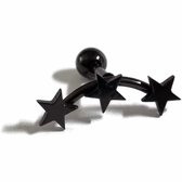 Helixpiercing piercing zwart ster chirurgisch staal 15mm 6mm 1.2mm