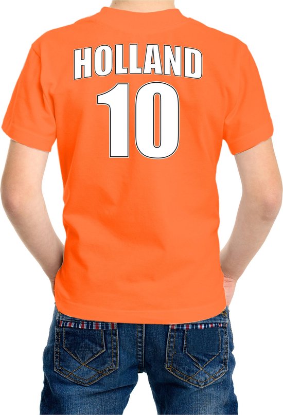 Oranje supporter t-shirt - rugnummer 10 - Holland / Nederland fan shirt / kleding voor kinderen 134/140