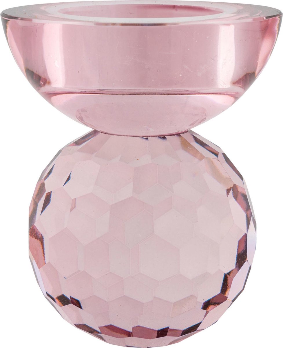 House Nordic Kandelaar | Licht Roze | Glazen Kandelaar | Waxinelichthouder van glas | Diamant geslepen.