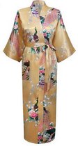 KIMU® kimono goud satijn - maat XL-XXL - ochtendjas yukata kamerjas badjas - onder de knie