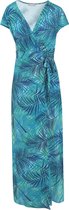 Cassis - Female - Lange wikkeljurk in voile met palmprint  - Turquoise